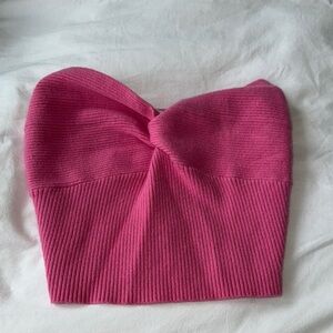 Princess Polly Twist Bandeau | Pink Ribbed Strapless Tube Top Size S/M